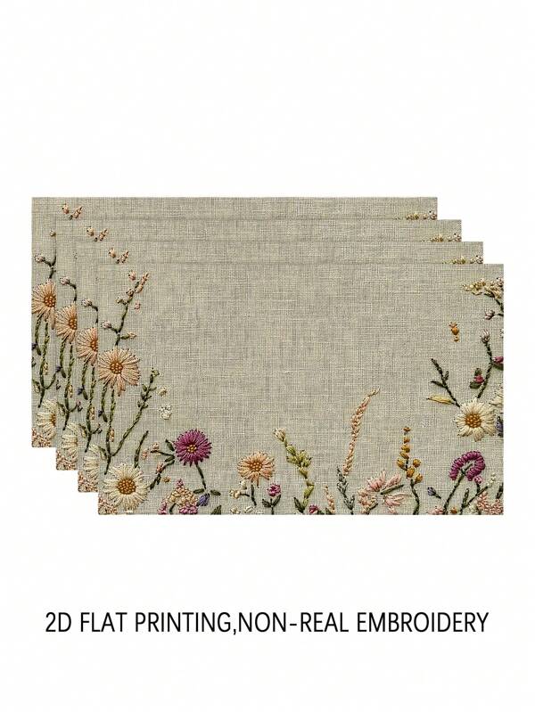 Juego de 4 piezas/6 piezas de individuales rectangulares bordados en relieve de flores de colores, mantel lavable a máquina, adecuado para cena familiar, mesa de café, decoración durable para cocina y comedor, decoración de mesa para fiesta y escena, decoración del hogar