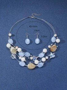 Boho-Chic 3pcs Summer Jewelry Set - Colorful Beaded & Turquoise Necklace And Earrings, Perfect For Parties & Vacations