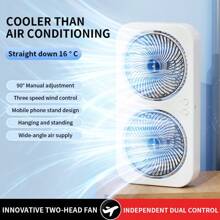 Powerful Dual Head Fan, 2x Cooling Effect, 3 Speed Mini Desk Fan With Quiet Operation, Options For Hanging, Placing On A Table, Or Carrying By Hand, Stylish Device For Outdoor Camping Perfect For Hot Days And Outdoor Activities,1800mAh
