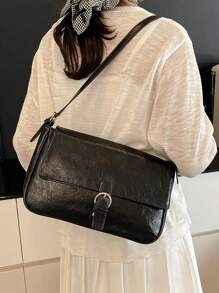 Bolso hobo con solapa con decoración de hebilla para adolescentes, niñas, mujeres, estudiantes universitarios, novatos y trabajadores de cuello blanco, perfecto para la oficina, el trabajo, los negocios, el mejor bolso de trabajo para mujeres