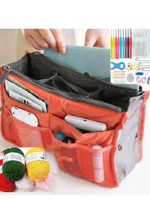 57pcs Crochet Kit, Multi-Color Set, DIY Yarn Kit For Beginners, Portable Tote Makeup Bag With Dual Zippers, Thick Toiletry Organizer Pouch, Multi-Function Cable Organizer Bag (Accessories In Random Colors)