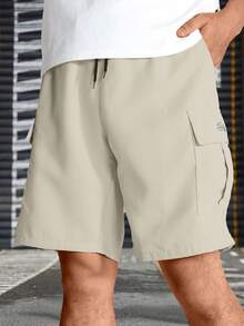 Men's Multi-Pocket Cargo Shorts, Summer Casual Drawstring Waist Shorts - Khaki - View 2