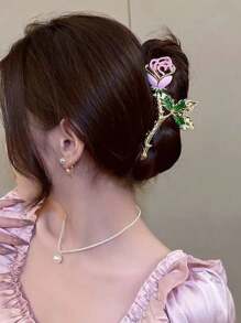 发夹 1 件优雅花卉设计发夹，甜美个性化发夹发夹，适合沐浴、工作、日常通勤、派对、活动，锌合金波西米亚风格花朵印花发饰发饰优雅爪夹，学校用品，学院秋季配饰秋冬度假装女士