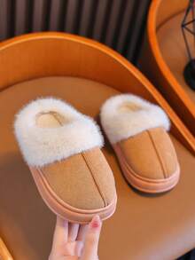 Children's 2025 New Autumn And Winter Plus Velvet Thick Warm Slippers For Boys And Girls Small, Medium And Large Children's Baby Slippers Indoor Home Simple And Fashionable - Màu Khaki - Xem 3