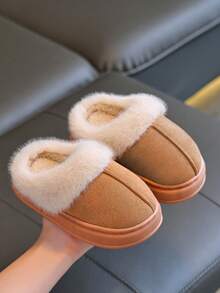 Children's 2025 New Autumn And Winter Plus Velvet Thick Warm Slippers For Boys And Girls Small, Medium And Large Children's Baby Slippers Indoor Home Simple And Fashionable - Màu Khaki - Xem 6