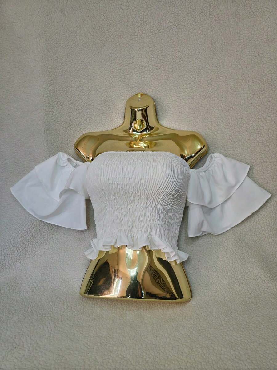 Simple Ruffle Hem Pleated Gathered - trắng - Xem 1