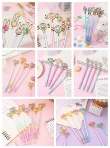 3pcs -20pcs Creative Heart And Star Bead Assorted Color Neutral Pen Cute Highly Attractive Shape Gel Pen, Signature Pen, 0.5mm Black Ink, Back To School, School Supplies, Kawaii Stationery, Perfect For Valentine's Day ,Business, Office, Special Occasions, Weddings & Christmas Gifts