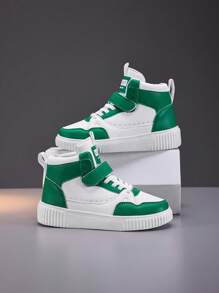 1 双儿童春秋中帮休闲帆布运动鞋，经典撞色，返校必备，可调节钩环，易于穿着，适合日常穿着，滑板运动