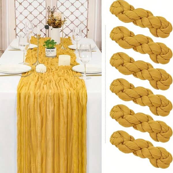6pcs Bali Style Pleated Table Runners - Elegant Solid Color Polyester Table Cloth, Suitable For Wedding, Festival, Home Dining Room Decor - Durable & Easy To Clean Rectangular Tablecloth