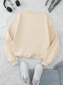 Casual Crew Neck Sweatshirt For Girls, Colorful Heart Pattern And "Be Kind" Print, Long Sleeve Pullover, Suitable For Spring And Autumn, Machine Washable, Cute Style, Suitable For School, Vacation And Shopping - Apricot - View 3