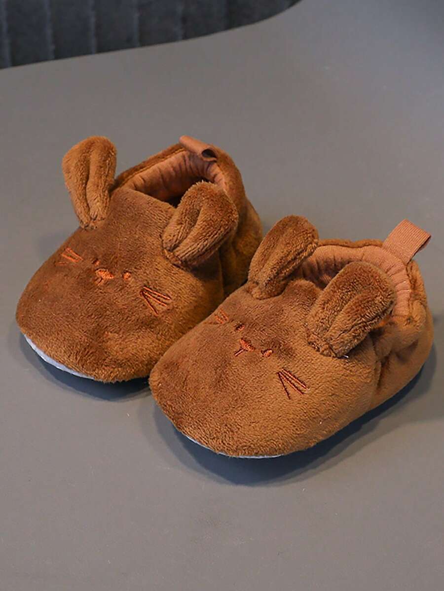 1 双毛绒弹力领口平底一脚蹬休闲鞋，可爱款式适合秋冬季 - 棕色 - 查看 1