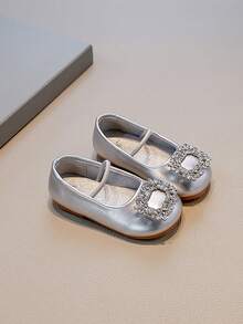 1 Pair Silver Cute & Fashionable Rhinestone Design Soft Bottom Anti-Slip Flat Baby Prewalker Shoes, Suitable For Spring, Summer, Autumn And Winter - Silver - View 5