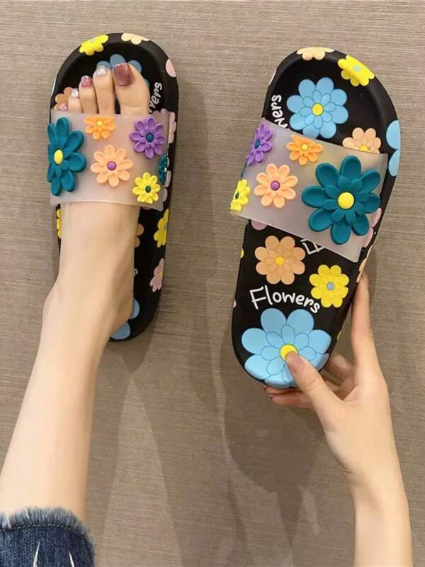 Neuankömmling Mode Blumen Muster Slip-On Pantoffeln, bequem für Innen-/Außenbereich Alltag, Frauen Weiche Sohle Anti-Rutsch Anti-Geruch Badezimmer Sandalen