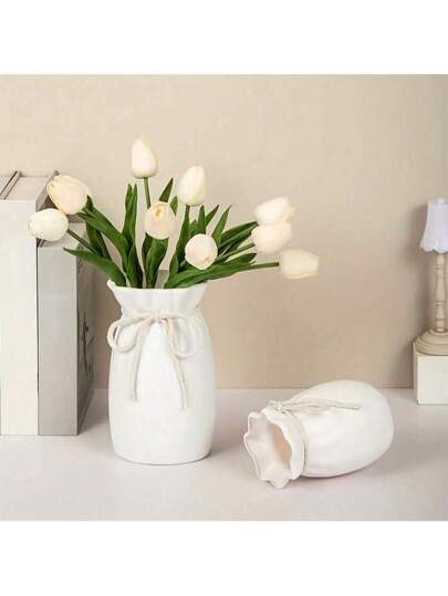 1pc Bohemian ative Vase, Cylindrical Plastic Vase Burlap Bow, Moderne Aesthetic Room St. Patrick's Day Easter, Home Centerpiece, Wedding ation (Plastic Material, Exterior Can Be Cleaned) Flower Glass