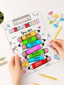 1pc Customized Teacher Pencil Clipboard, Personalized You Are Acrylic Clipboard With Teacher Name,Teacher Appreciation Gift,Back To School,Gift For Teacher - Multicolor - View 3