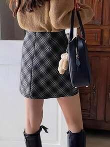 复古简约A字裙新款女式短款羊毛裙高腰修身紧身裙，秋冬