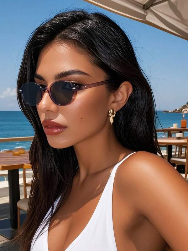 Unisex Semi-Transparent Gray Vintage Oval Plastic Sunglasses - Classic Fashion Design | UV Protection, Suitable For Outdoor, Beach And Travel | Summer Driving And Daily Wear, Effectively Blocking Sunlight