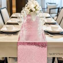 1pc Gold Sequin Table Runner 12*108 Inches, Sparkly Sequin Fabric Tablecloth For Wedding, Birthday Party, Formal Dinner, Hotel Event, Home, Outdoor, Restaurant, Buffet, Dessert Table Decor - Multicolor - View 21