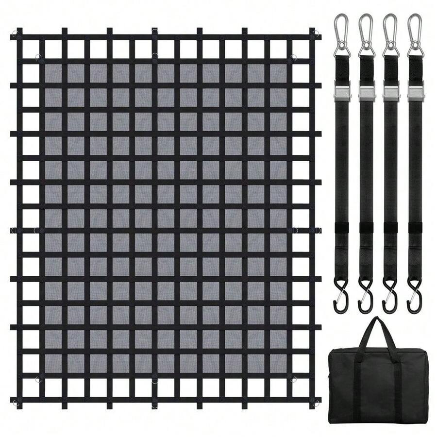 Heavy Duty Cargo Net 120" X 105" With Adjustable Buckles & S-Hooks For Secure Load Management And Transportation - Black - View 1