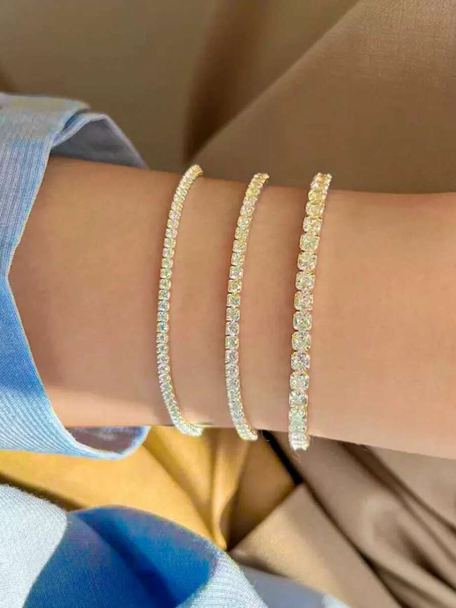 Kit Of 3 Women's Riviera Bracelets, Crystal Zirconia, 925 Silver Plated - 金色 - 查看 1