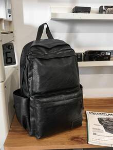 Balo thường ngày cổ điển dành cho nam, túi đựng máy tính xách tay phong cách đại học, ba lô du lịch bằng da PU - Xem 6