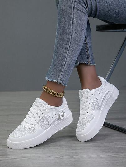 Women's Casual Sneakers, Fashion White Shoes, Street Style, Lightweight Skateboard Shoes