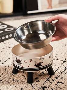 1 件装宠物加高喂食碗，带颈部保护，卡通图案设计，不锈钢/非钢碗可选，防滑防溢易清洁，适用于猫狗，宠物喂食用品 - 彩色 - 查看 11