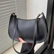 Solid Color Minimalist Zipper Closure Shou Ider Bag Stylish Simple Crescent Bag, Zipper Shoulder Bag, Faux Leather Solid Color Purse, Burg Undy Bag& New Year Ideal Gift, Fashionable Burgun Dy Bag