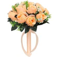 1 件婚礼新娘伴娘花束，西式人造玫瑰、小麦、绿叶仿真花束，户外婚礼新娘摄影蕾丝装饰花束，情人节婚礼派对抛花束 - 彩色 - 查看 10