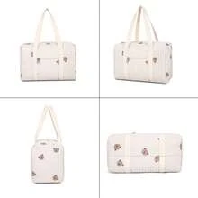 大容量手提妈咪包，带奶瓶和尿布收纳的尿布包，绣花熊孕妇包