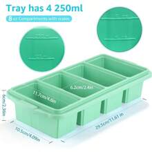 Silicone Freezer Tray With Lid - Silicone Freezer Food Molds- Large Ice Cube Tray,Silicone Freezer Container,Freeze & Store Soup, Sauce, Broth,Leftovers - Makes 4 Perfect 1 Cup