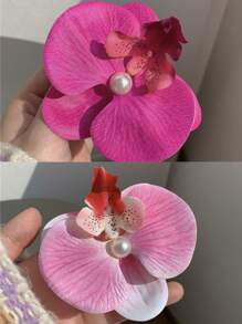 1 pieza Pinza de pelo con flor azul de orquídea acrílica soñadora y dulce, accesorio de pelo para salidas y sesiones de fotos, accesorio de pelo con flores