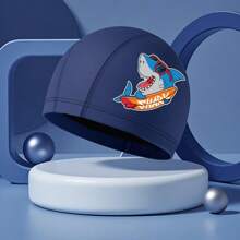 1pc Waterproof Blue PU Shark Design Swimming Cap For Underwater Pool Or Beach, Beach Essentials, Beach Accessories, Pool Float