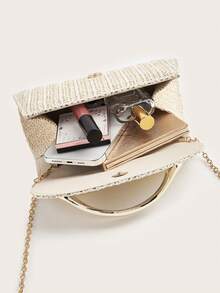 Glänzende, funkelnde, luxuriöse, charmante, elegante, exquisite große Stroh-Clutch für Frauen, Abendtasche, Handtasche mit abnehmbarem Kettengurt, geeignet für Hochzeiten, Partys, Galas, aus Samt-Material gefertigt, modisch und elegant, passend für Mädchen, Damen, Studentinnen, junge Berufstätige und Büromitarbeiterinnen - Aprikosenfarben - Übersicht 7