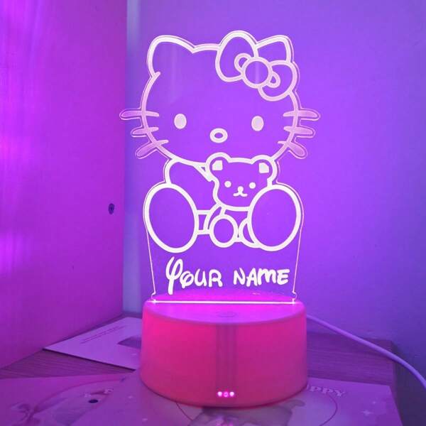 Sanrio 1 Stück Hello Kitty & Bär Acryl 3D Nachtlicht, USB betriebene RGB 7-Farben Lampe, kreatives visuelles Geschenk Stimmungsbeleuchtung für Schreibtisch, geeignet für Weihnachtsparty, Hochzeit, Geburtstag Raumdekoration, elegantes Geschenkleuchte