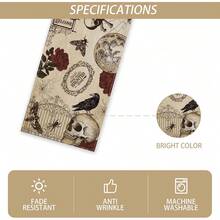 1 pieza Camino de mesa gótico vintage de Halloween de 33x183cm, mantel con calaveras de azúcar y rosas, decoración del Día de los Muertos para comedor, bufanda de cocina retro de terror, suministros para fiesta de esqueletos, tela de poliéster impermeable, decoración de otoño, decoración de Halloween, decoración de hogar - Multicolor - Ver 7