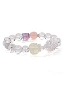 [VE] 1pc High-Quality 925 Sterling Silver Natural White Crystal Bracelet, Amethyst & Rose Quartz For Positive Energy, Paired With Yellow Citrine Nine-Tailed And Green Moonstone. Suitable For Self, Bestie, Girlfriend, Friend, Or Mom. Jewelry Colors Are Random. - Bracelet - View 2