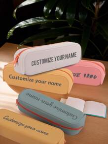 Customized Pencil Case, Personalized Silicone Pencil Bag With Name, Multiple Colors, Large Capacity, Zipper Design, Soft And Easy To Clean, Suitable For Back To School Season, College, Student Personalized Gift