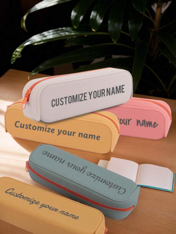 Customized Pencil Case, Personalized Silicone Pencil Bag With Name, Multiple Colors, Large Capacity, Zipper Design, Soft And Easy To Clean, Suitable For Back To School Season, College, Student Personalized Gift