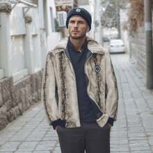 Men's One Piece Faux Fur Long Sleeve Jacket , Winter Warm Fall Outdoor Casual Daily Wear - Beige - View 6