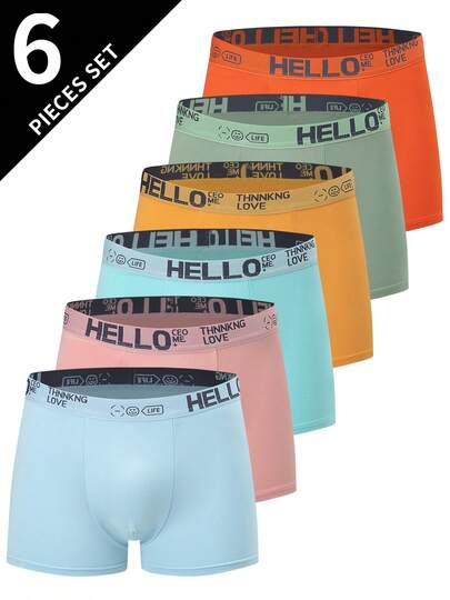 6pcs/Pack Teen Boy Casual Letter Print Waist Boxer Briefs