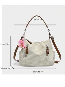 时尚女士手提包 2025 新款设计，小众单肩包，大容量通勤休闲百搭简约时尚斜挎包，纯色 PU 皮革牛仔设计，舒适材质，可拆卸长肩带，多拉链口袋，容量宽敞，秋季托特包 - 卡其色 - 查看 6