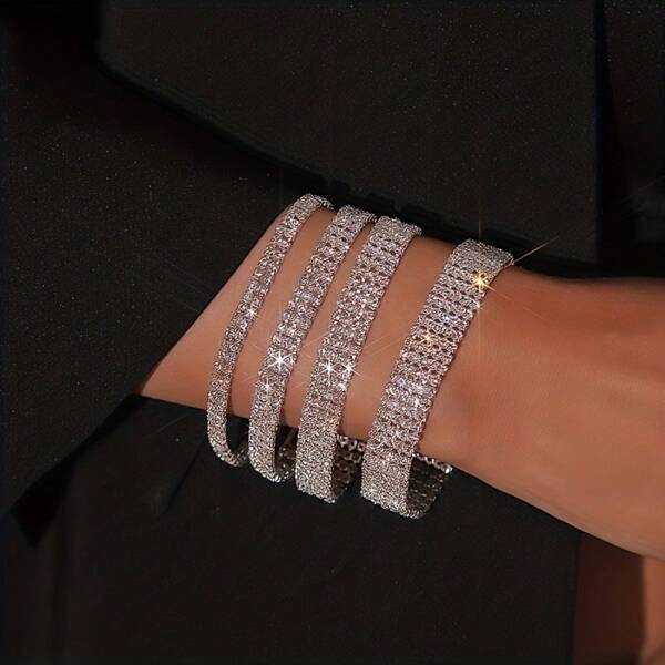 Luxury Rhinestone Bracelet With Multiple Rows And Copper Material - Perfect Date Jewelry Gift