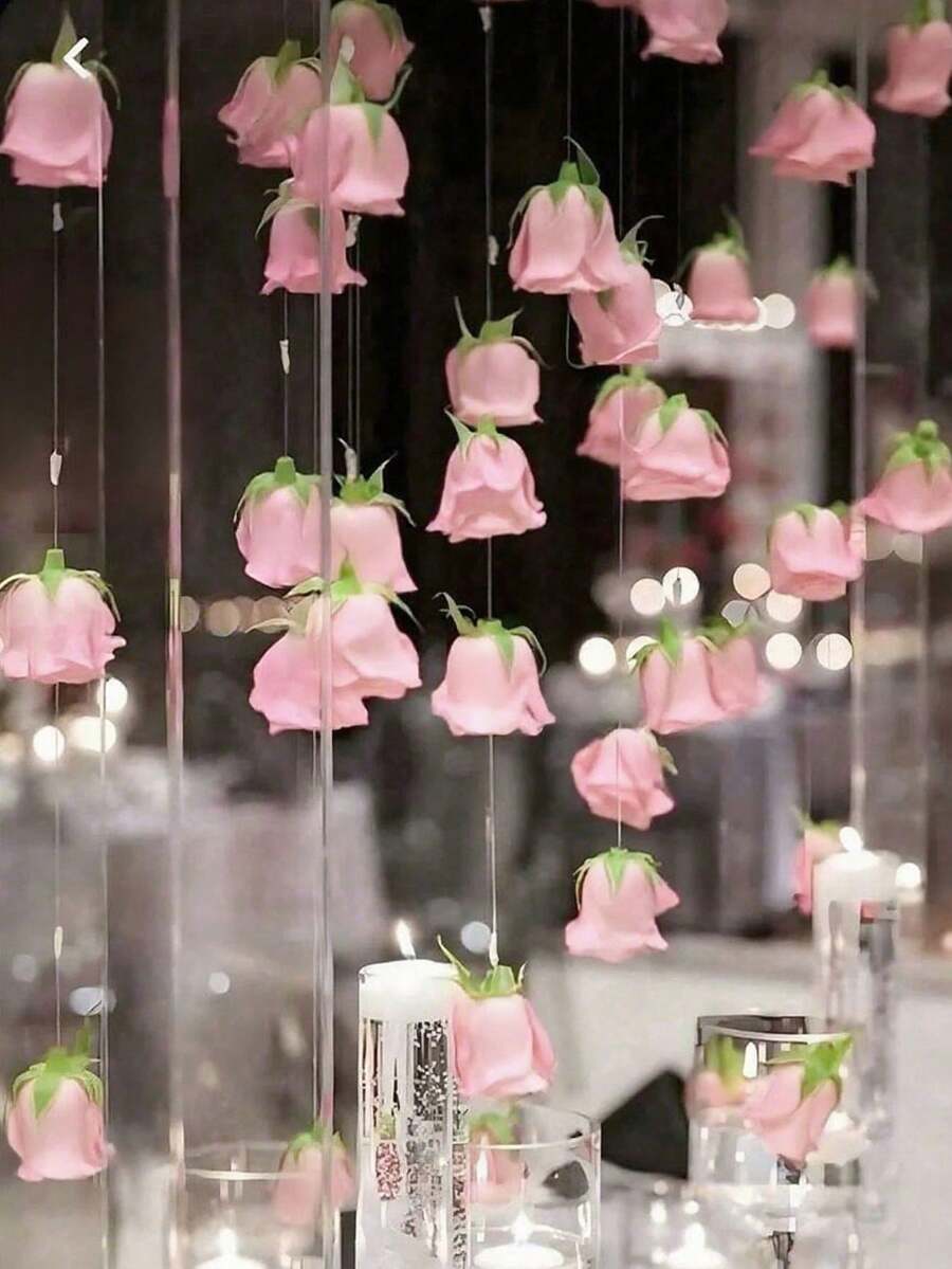 20朵粉色玫瑰 + 500厘米透明绳,悬挂式红色玫瑰人造丝花 - 适用于婚礼拱门、婴儿派对、新娘派对、花束、派对中心装饰和天花板装饰 - 是婚礼策划师和DIY爱好者的完美礼物,也适合生日、毕业典礼等场合,是DIY婚礼装饰、新娘派对、婚礼花束、派对中心装饰、天花板装饰和情人节的理想之选。 - 粉色 - 查看 1