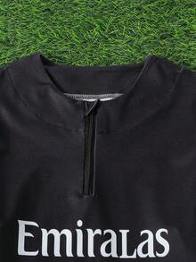 Dziecięcy spersonalizowany zestaw do treningu koni z cyframi i imieniem, czarno-czerwony, z poliestru i spandexu, z okrągłym dekoltem i zamkiem błyskawicznym, unisex, odpowiedni na imprezę piłkarską, weekendowy casual, bieganie, jogę, piesze wycieczki – odzież sportowa na jesień/zimę, odpowiednia do aktywności na świeżym powietrzu