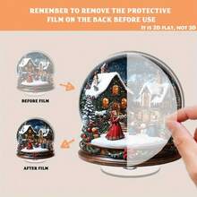 Globe de neige plat 2D rotatif en acrylique - flocons de neige paisibles, maison et bonhomme de neige, base 360°, idéal pour les cadeaux de fêtes, les célébrations saisonnières et la décoration de la maison pour les fêtes, plat 2D, cadeau de Noël, décoration de Noël, décoration de table