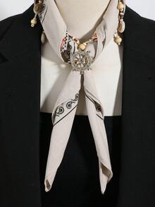 2pcs Handmade Women Bohemian Cashew Flower Scarf Shell Tassel & Scarf Pin Set/ Pearl Tassel Cashew Flower Scarf & Scarf Pin Set, Suitable For Music Festivals, Art Exhibitions, Beach Vacations, Parties, Craft Markets - A - View 5