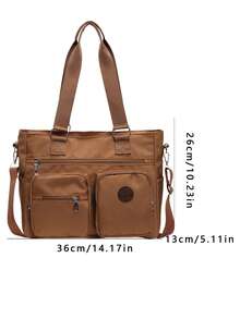 Nuevo bolso de mujer tipo tote de gran capacidad, estilo retro, de unicolor, versátil y elegante, bolso de hombro casual y simple, con correa de hombro ajustable, adecuado para salir, citas, compras y uso diario. - Marrón - Ver 8