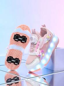 二合一时尚LED发光轮滑鞋，潮流街头轮滑鞋，轻便透气，可拆卸设计，适合室内外，四季皆宜。 - 粉色 - 查看 4
