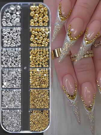 Diseño de arte de uñas 3D con perlas de lujo en estilo gótico, puntas de manicura con piedras preciosas, decoración de cuentas mixtas, suministros para uñas, gemas para uñas